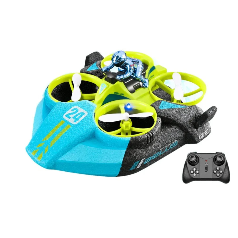 3-in-1 mini RC drone in green color that transforms into quadcopter, hovercraft, and boat for air, land, and water play (Color: Green)