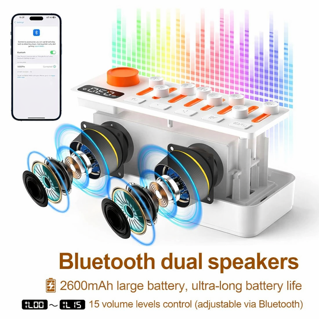 Ambient sound machine with nature sounds night light and bluetooth speaker for sleep and relaxation depiction of bluetooth dual speakers