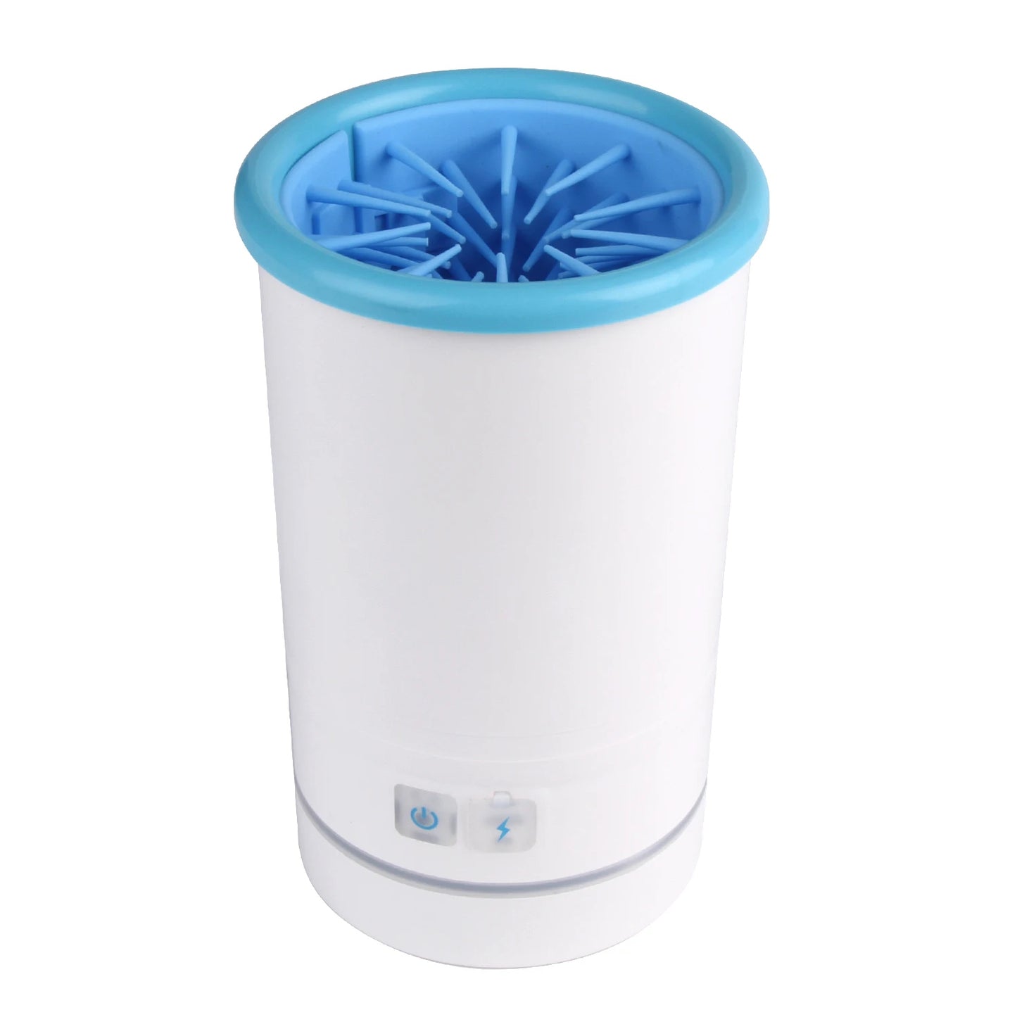 Automatic dog paw cleaner in white color with soft silicone bristles and rechargeable design (Color: White)