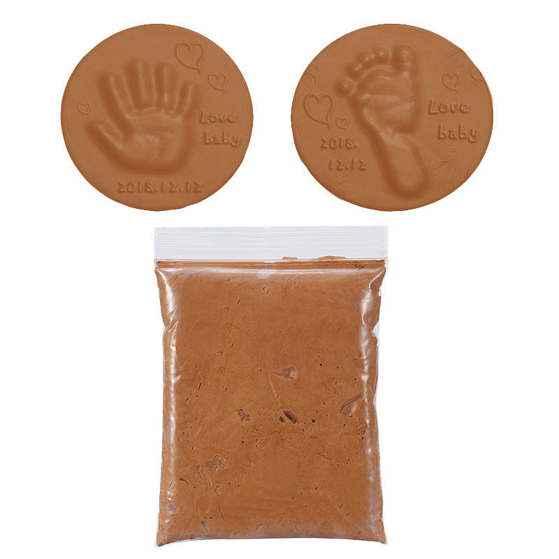 Baby handprint and footprint keepsake kit in brown color with clay for creating lasting memories (Color: Brown)