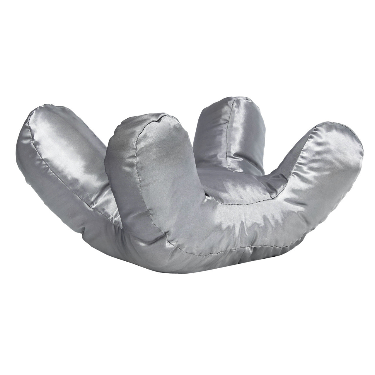 Beauty sleep pillow in silver color designed to help reduce facial pressure during sleep and support comfortable resting positions model shot (Color: Silver)