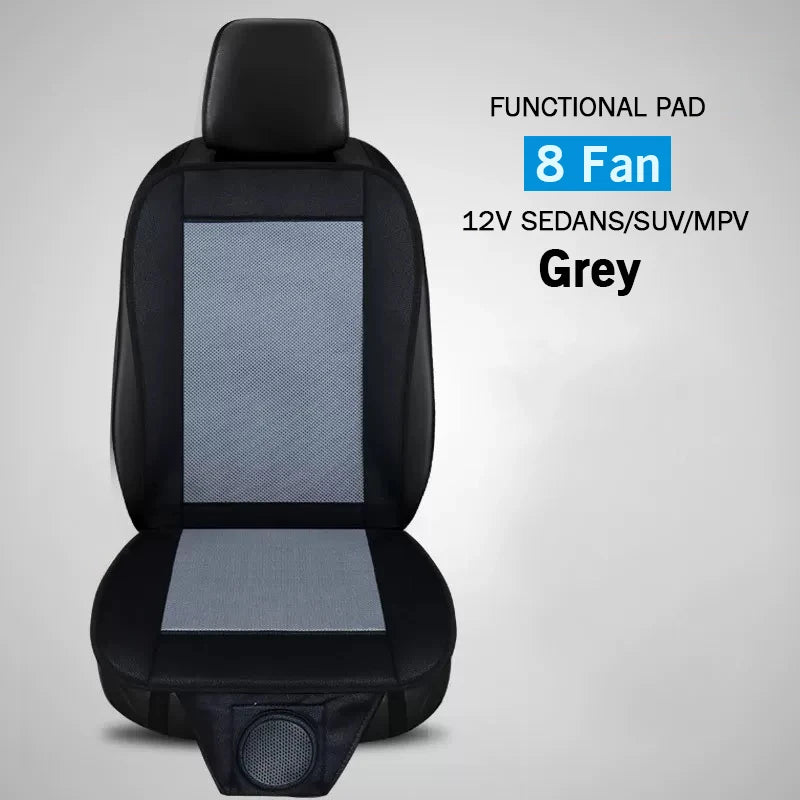 Breathable car seat cooling cushion in grey color with built-in fan for improved airflow and comfort during hot drives (Color: Grey)