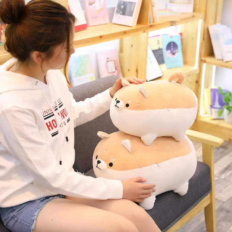 Chubby shiba inu plush toy soft stuffed dog pillow for cuddling and decoration depiction of different sizes