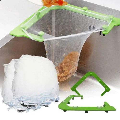 Corner sink strainer basket with mesh filter for food scraps and kitchen organization product shot