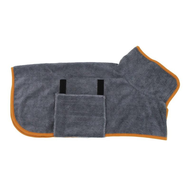 Dog bathrobe towel in gray color for drying pets quickly after baths walks and rainy days (Color: Gray)