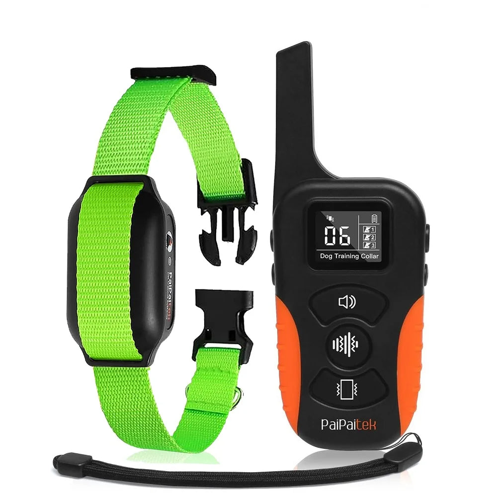 Dog training collar in green color with vibration and beep remote waterproof long range (Color: Green)