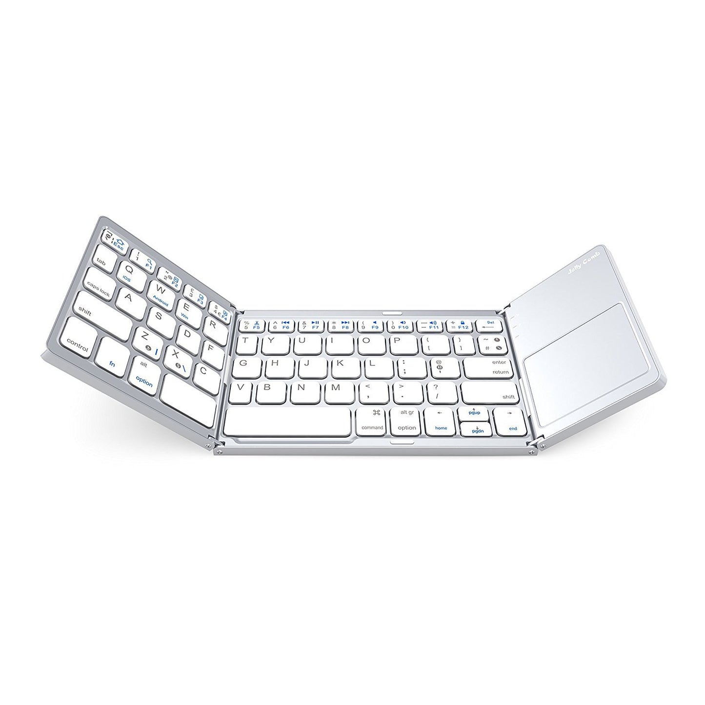 Foldable bluetooth keyboard in white color with touchpad and portable aluminum design for tablets phones and laptops (Color: White)