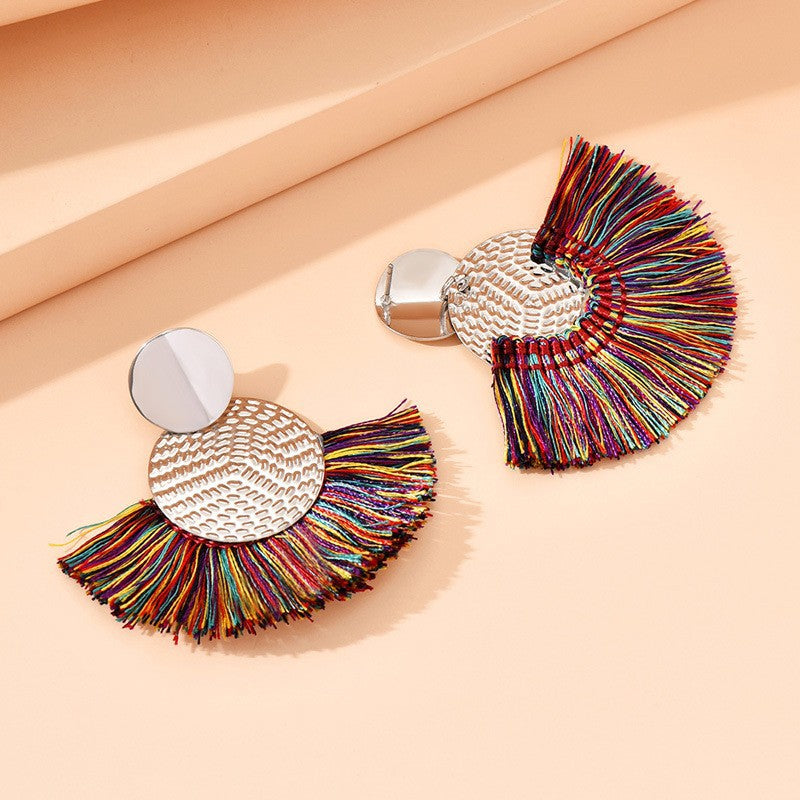 Fringe tassel earrings in colorful color with lightweight layered design for everyday wear or special occasions (Color: Colorful)