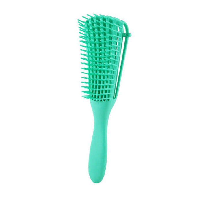 Hair detangling brush in green color with flexible two-tiered teeth for smooth, knot-free hair on wet or dry use (Color: Green)