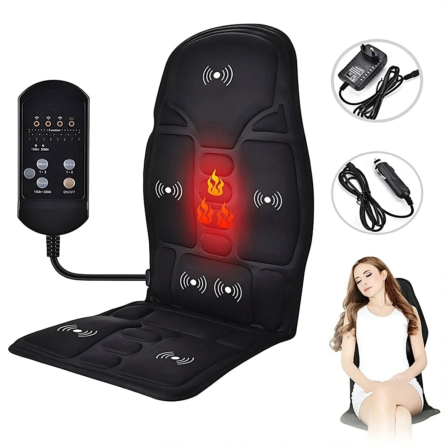 Heated massage chair pad with multiple massage modes vibration motors and relaxation support