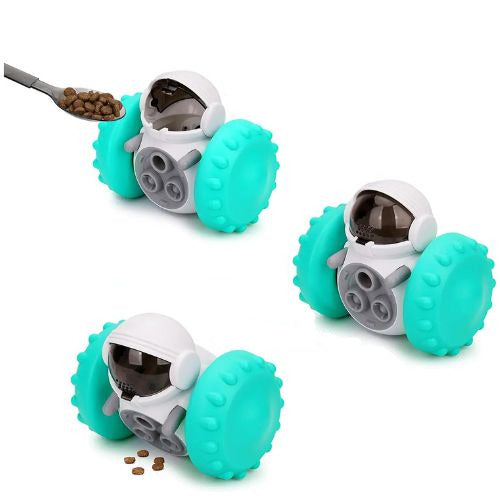 Interactive pet treat dispenser toy for dogs and cats with mental stimulation and slow feeding play depiction of easy treat filling