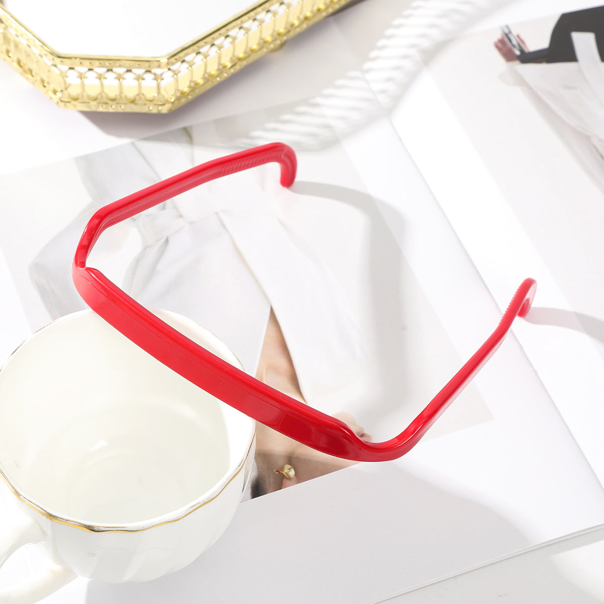Invisible hair headband in red color thin no slip headband for everyday styling (Color: Red)