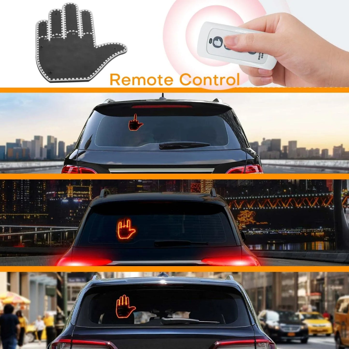 LED car gesture light displaying hand signals for drivers depiction of use on a car