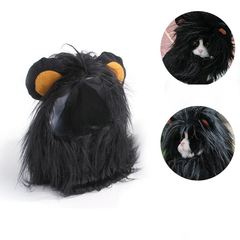 Lion mane costume in black color for cats fluffy pet costume for cats and small dogs (Color: Black)