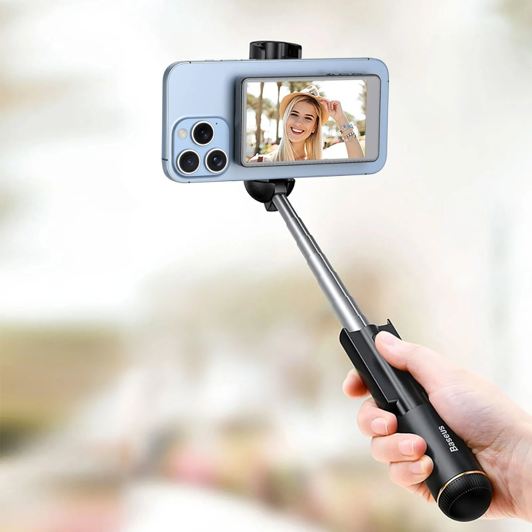 Magsafe selfie monitor screen with wireless phone mirroring for vlogging selfies and content creation alternate depiction of use