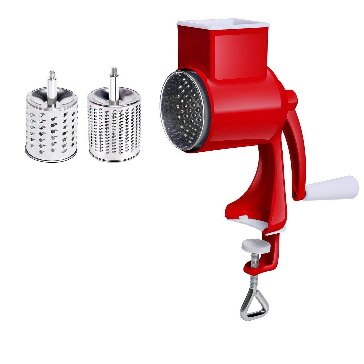 Manual cheese and nut grinder in red color with hand crank and stainless steel blades (Color: Red)