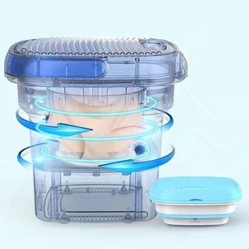Mini foldable washing machine with portable compact design for travel apartments and small laundry loads depiction of cleaning