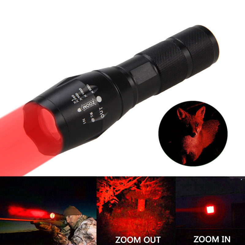 Mini LED zoomable flashlight with red light with adjustable focus for camping, hiking, and everyday carry (Color: Red)