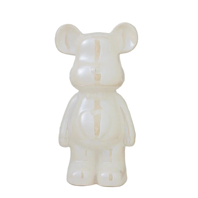 Modern ceramic bear statue in white color for shelves desks and aesthetic home decor styling (Color: White)
