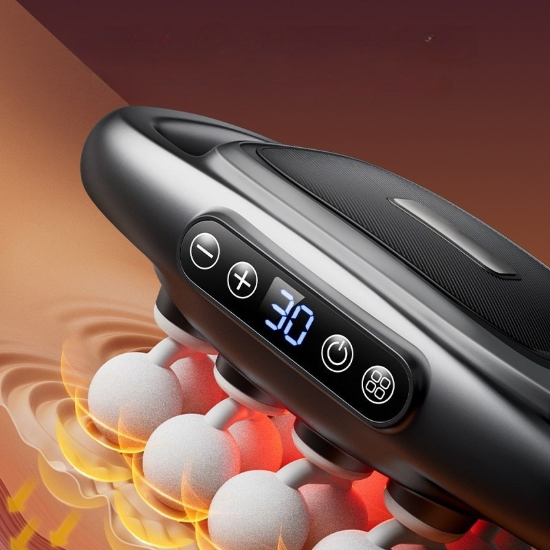 Muscle massage gun with 16 interchangeable heads for deep tissue recovery and relaxation depiction of powerful massage