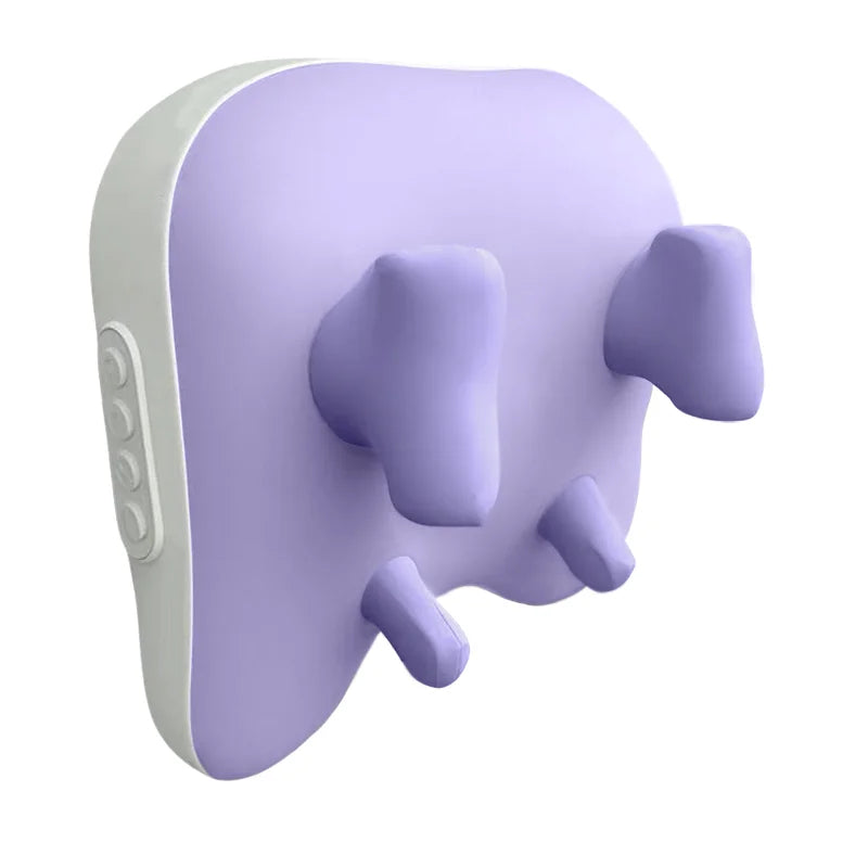 Neck and shoulder massage pillow in purple color with heat function and deep kneading massage nodes for relaxation (Color: Purple)
