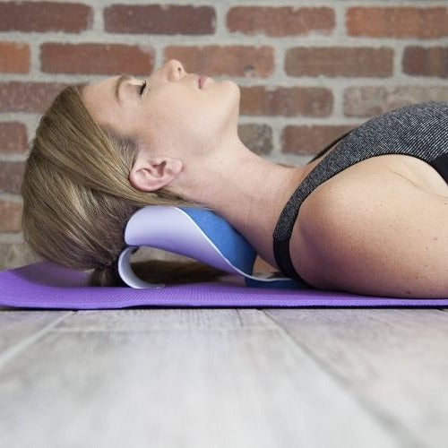 Neck and shoulder relief pillow for posture support stretching and relaxation during travel or rest alternate model shot
