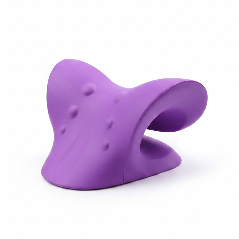 Neck stretcher and relaxer cushion in purple color with ergonomic foam design for cervical support and posture alignment (Color: Purple)