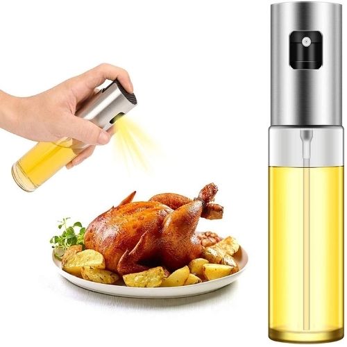 Oil sprayer bottle with stainless steel design for controlled cooking baking and salad preparation