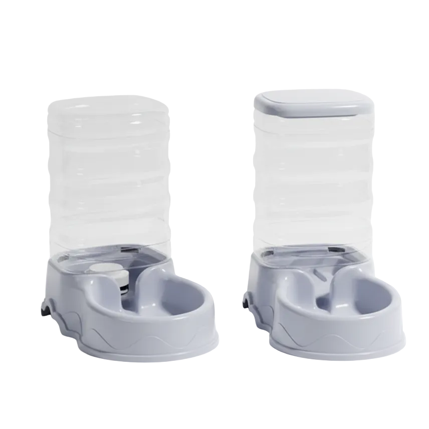 Pet feeder and water dispenser set in gray color for dogs and cats (Color: Gray)