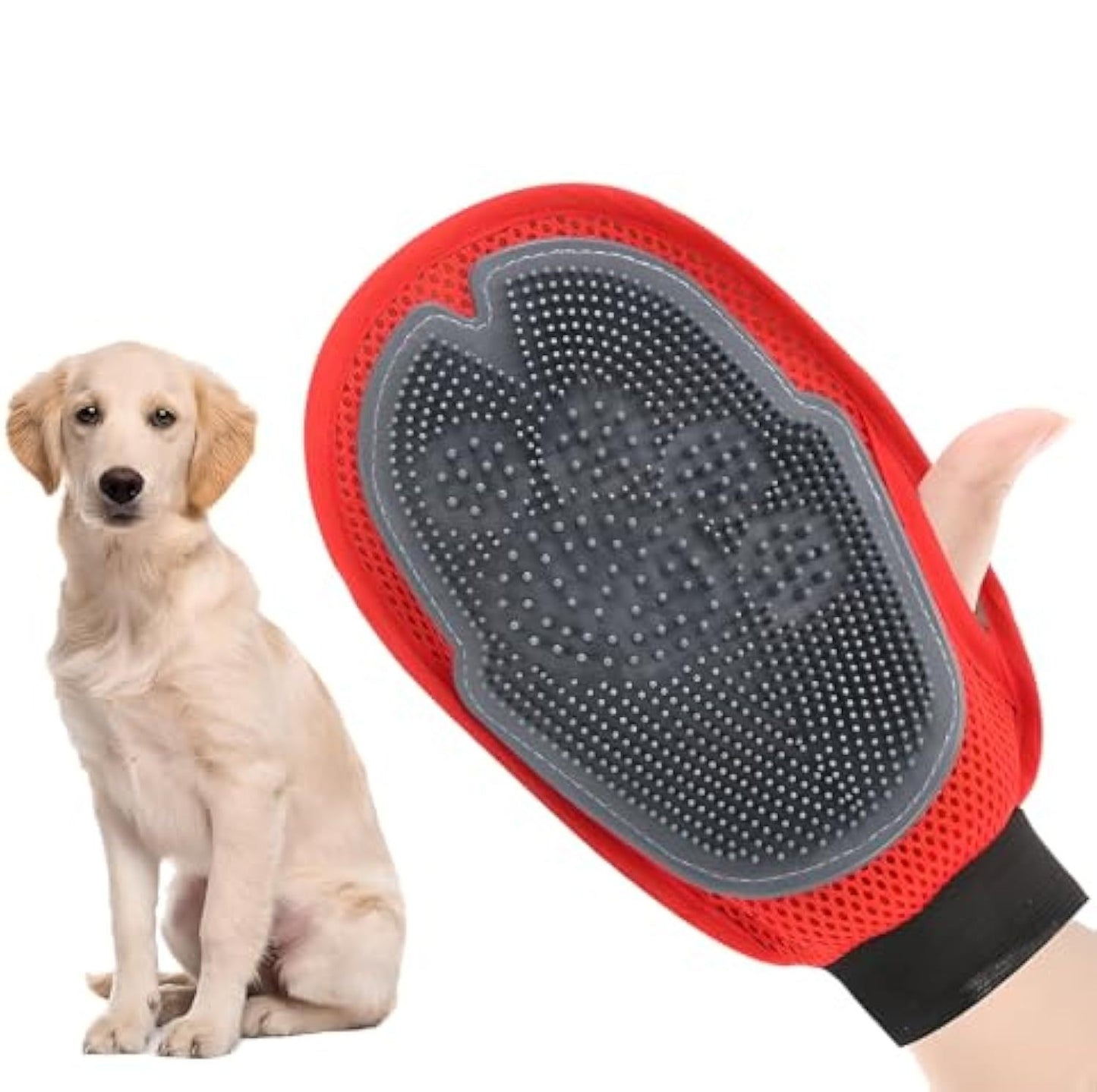 Pet grooming glove for bathing and shedding removal with soft bristles for dogs and cats
