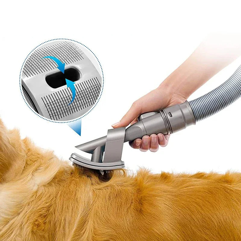 Pet grooming vacuum attachment for dyson compatible tool for removing dog hair directly into vacuum dog depiction of easy hair removal