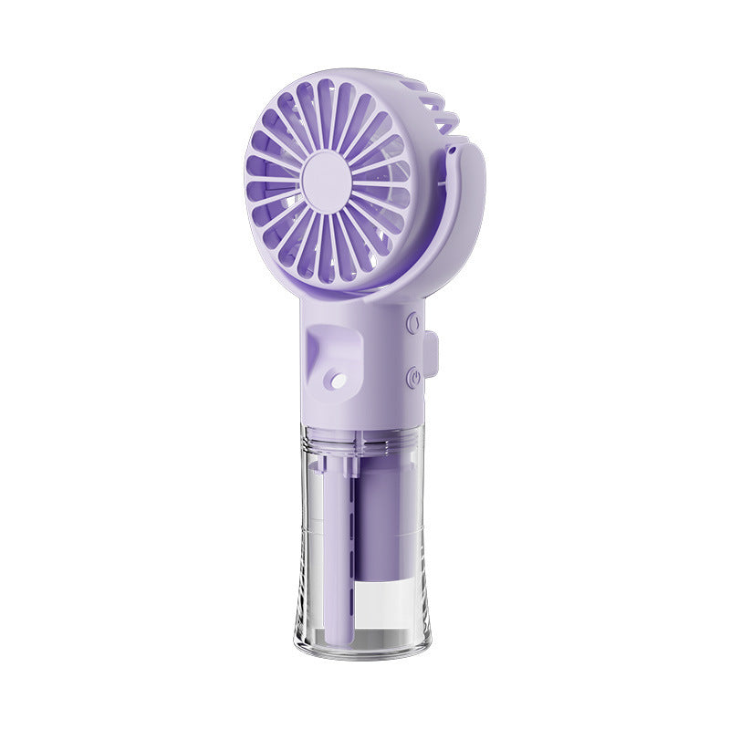 Portable handheld mist spray fan in purple color with water tank and 4-speed cooling for outdoor summer use (Color: Purple)