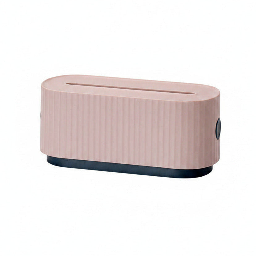 Power strip cable storage box in pink color with hidden wire management design for cleaner desk and home organization (Color: Pink)
