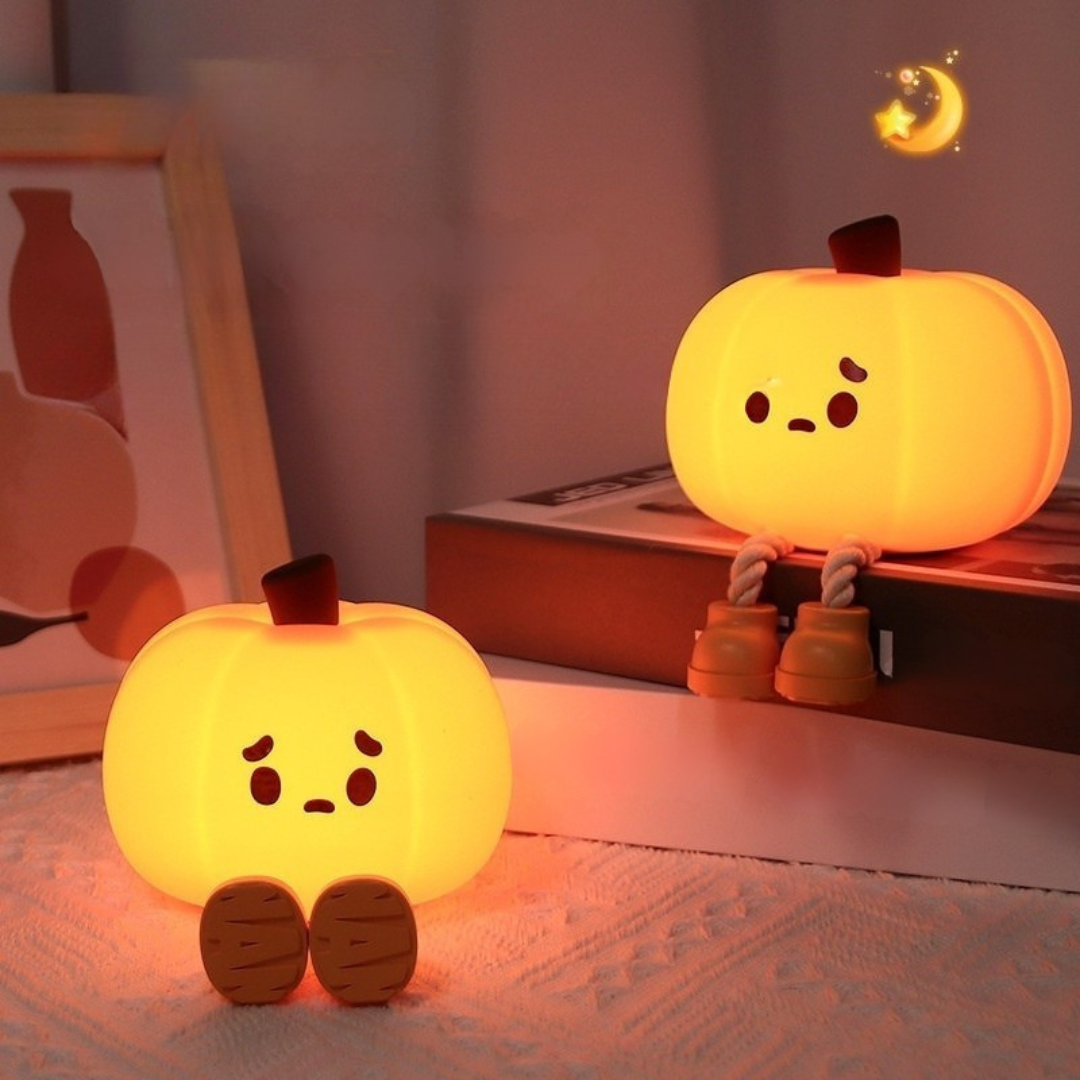 Pumpkin ambiance night light with soft silicone design and warm halloween ambient glow duo