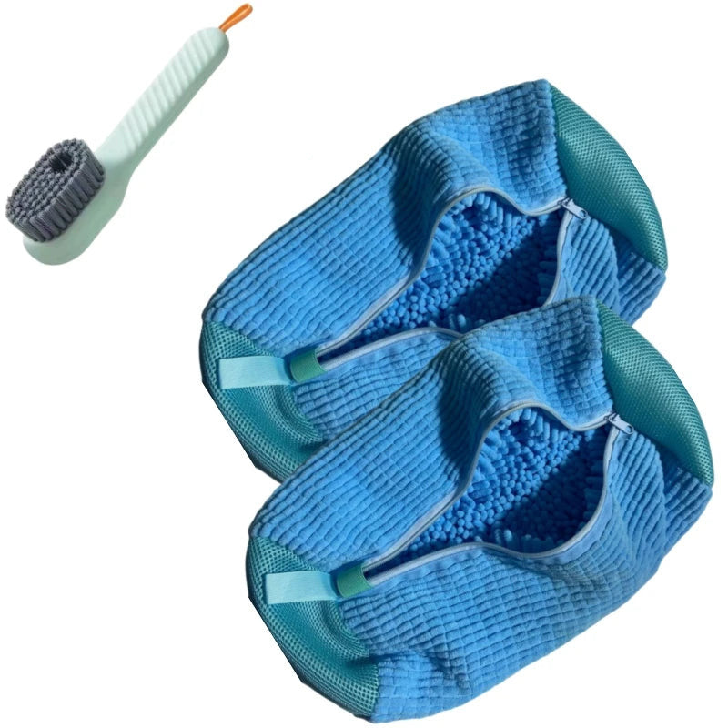 Shoe washing bag 2 pack in blue color for washing machine with microfiber interior for sneaker cleaning (Color: Blue)