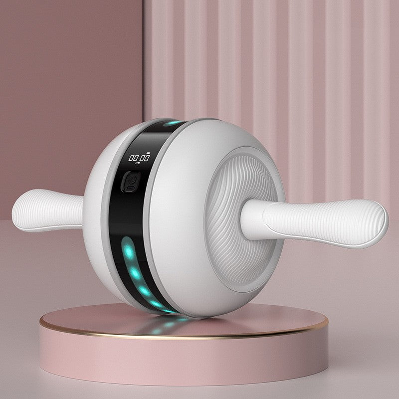 Smart counting abdominal roller in white color with silent smooth rolling design and repetition tracking for core workouts (Color: White)