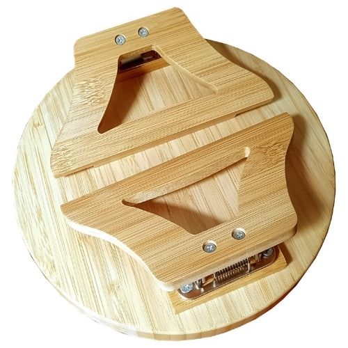 Bamboo sofa armrest tray with clip on foldable design for drinks snacks and couch convenience back product shot