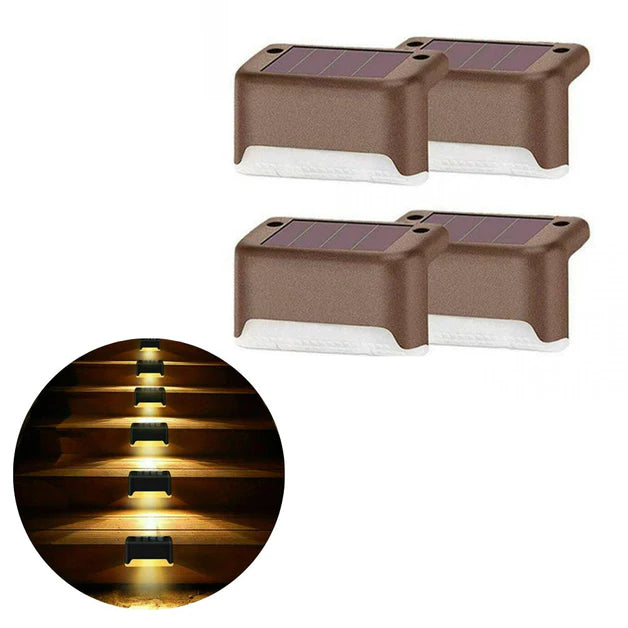 Solar led step lights in brown color outdoor lighting for stairs pathways and garden safety (Color: Brown)