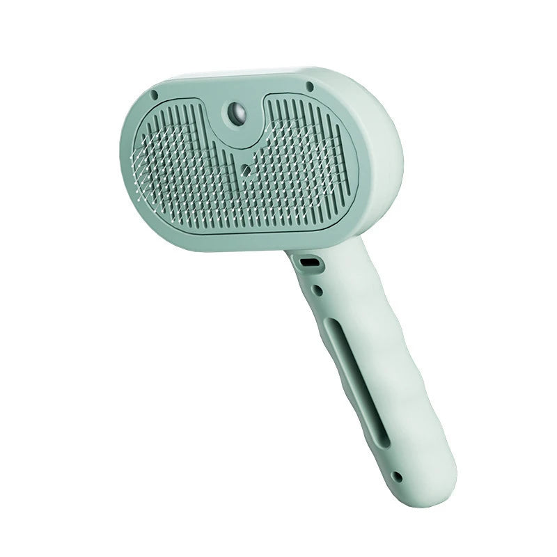 Steam grooming comb in green color for pets with mist spray self cleaning deshedding brush (Color: Green)