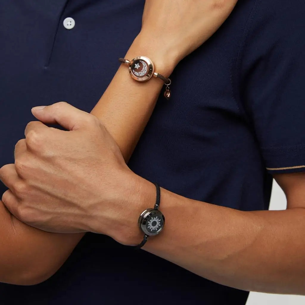 Sun and moon long distance love bracelets with vibration light connection and app control model shot