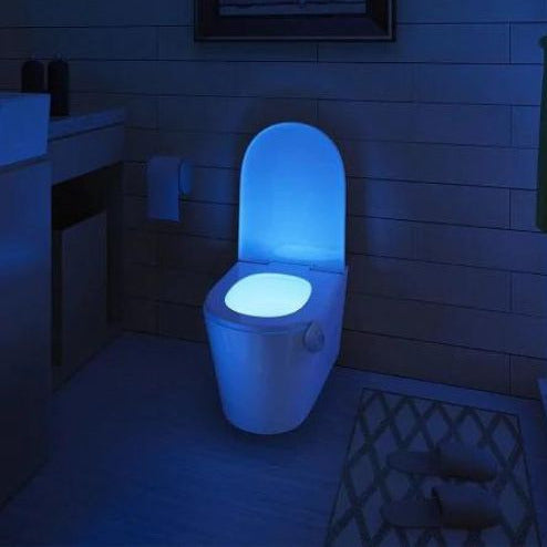 Motion activated toilet night lights 2 pack with 16 color led lighting for bathrooms depiction of use