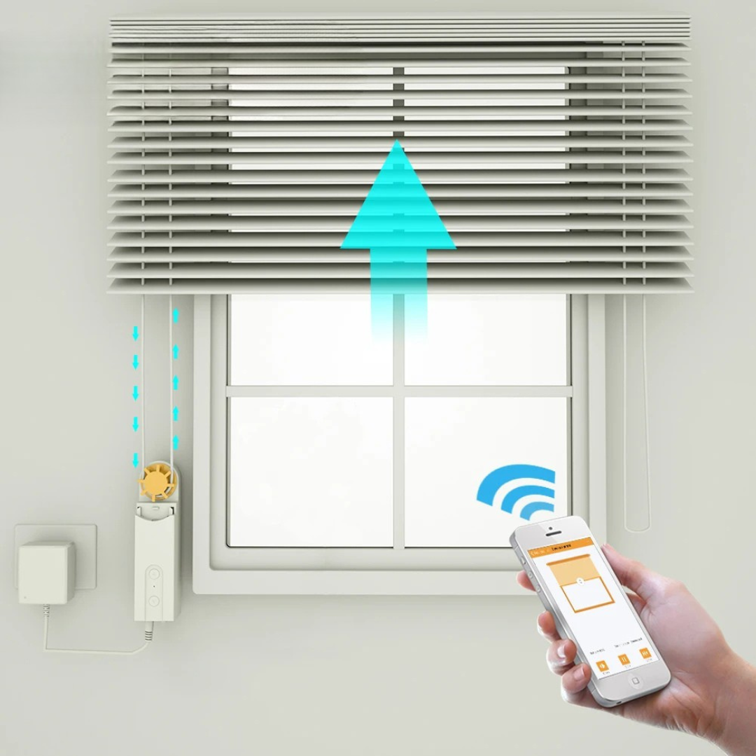 Tuya smart blinds motor with app control voice assistant compatibility and automated roller shades depiction of remote app control