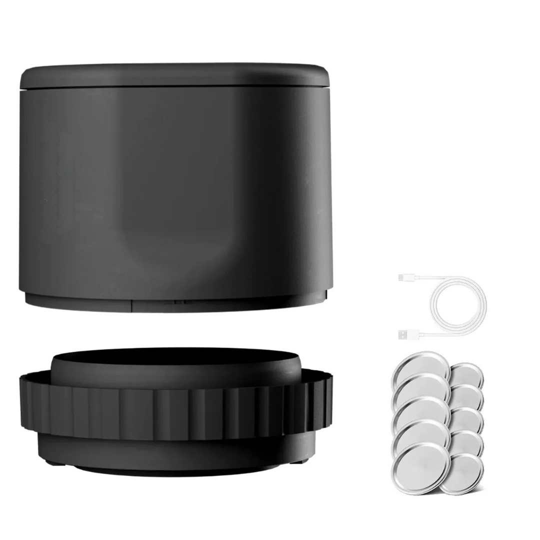 Vacuum jar sealer in black color for mason jars to keep food fresh with portable sealing system contents (Color: Black)