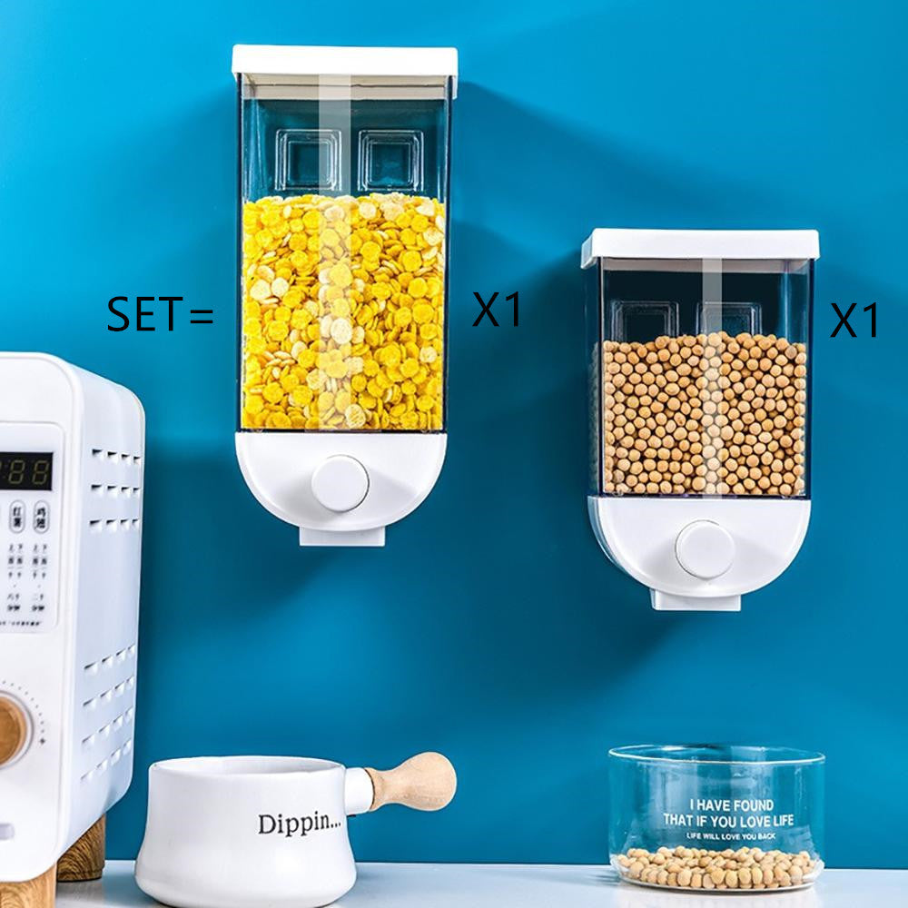 Wall-mounted cereal and dry food storage dispenser with easy press design for convenient kitchen organization, duo set (Size : Duo Set (M & L))
