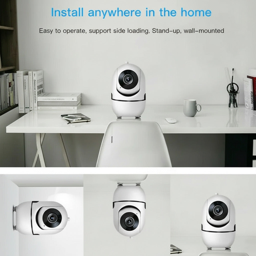 1080P WiFi indoor security camera with night vision, motion detection, and two-way audio for home monitoring depiction of easy installation