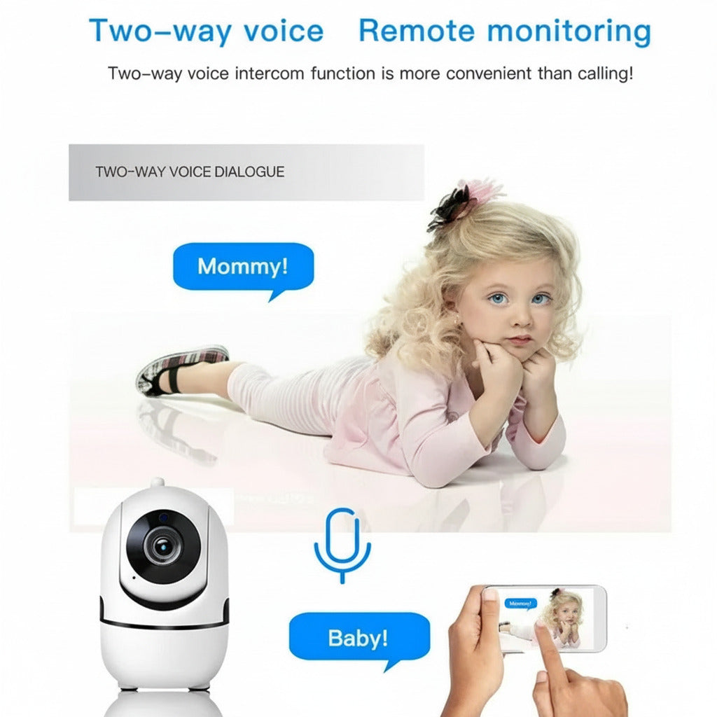 1080P WiFi indoor security camera with night vision, motion detection, and two-way audio for home monitoring depiction of two-way audio