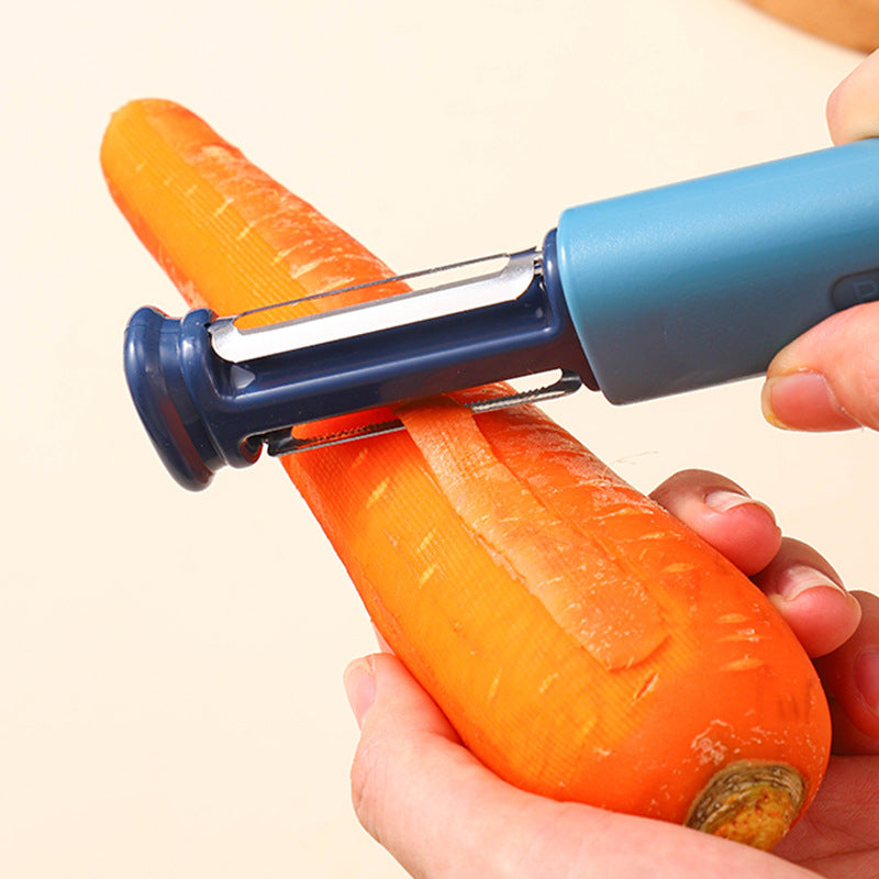 2 in 1 fruit peeler and knife sharpener stainless steel kitchen tool for peeling and sharpening depiction of carrot peeling