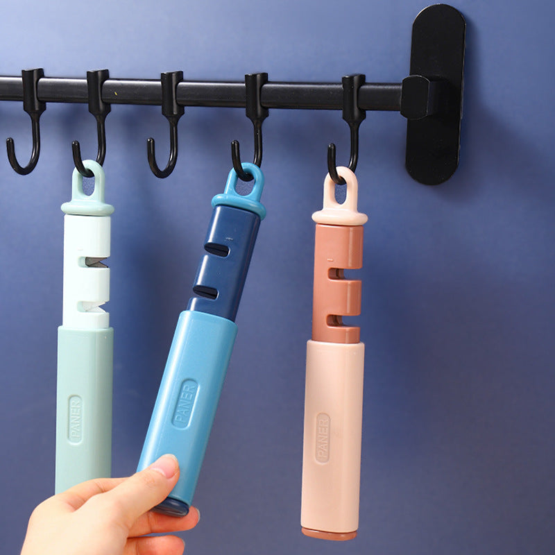 2 in 1 fruit peeler and knife sharpener stainless steel kitchen tool for peeling and sharpening depiction of easy hanging