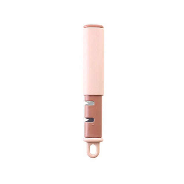2 in 1 fruit peeler and knife sharpener in pink color stainless steel kitchen tool for peeling and sharpening (Color: Pink)