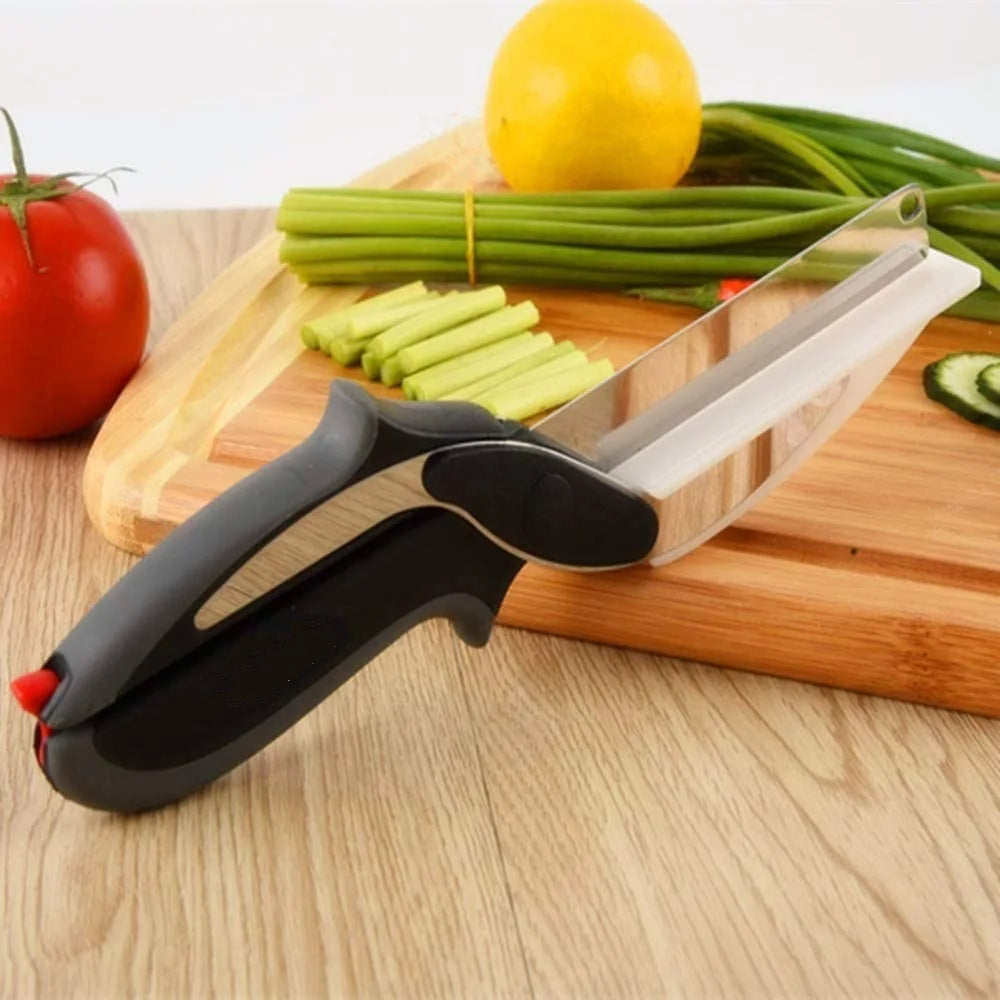 2 in 1 kitchen scissors with cutting board stainless steel blades for chopping vegetables and meat product shot
